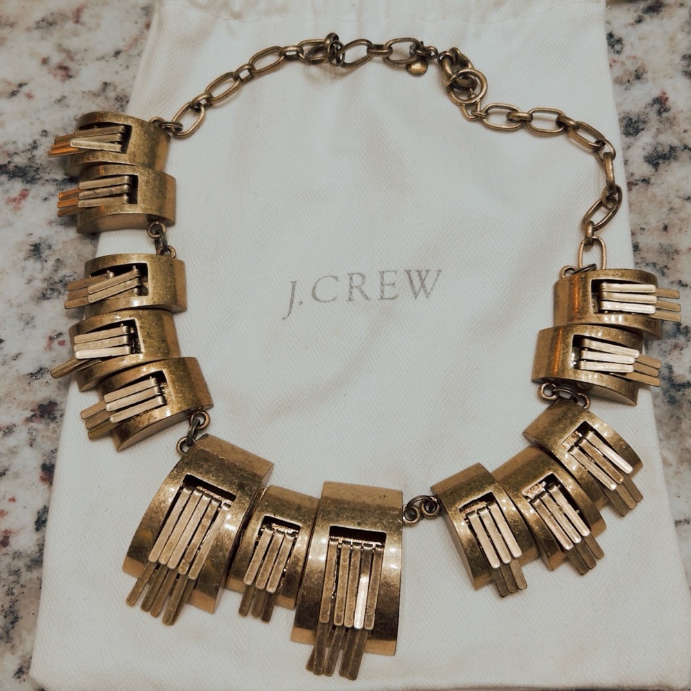 Vintage Heavy J. Crew Brass Gold Statement Necklace
